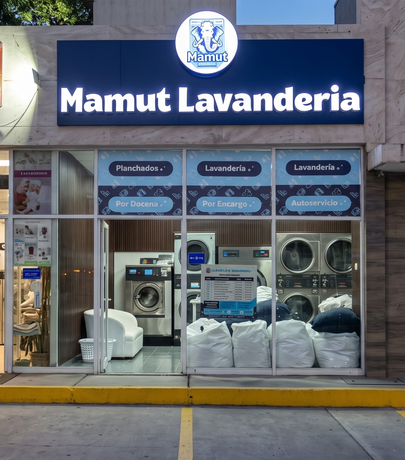 Fachada de la lavandería Mamut Anzúres